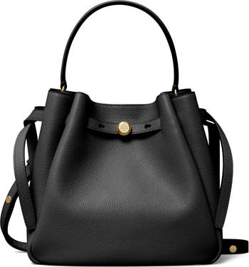 Treasure & Bond top Purse Black Pebble Leather Drawstring Bucket Crossbody Handbag