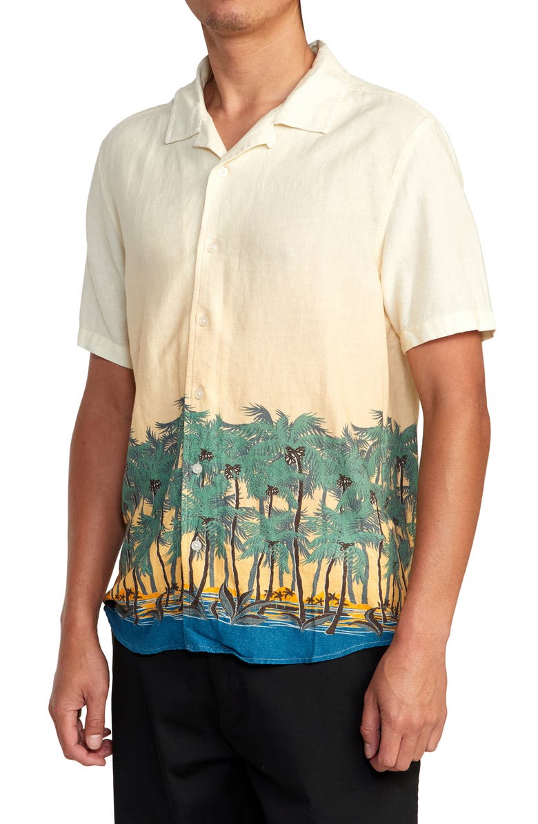 RVCA Wasted Palms Short Sleeve Linen Blend Button-Up Camp Shirt, Alternate, color, 