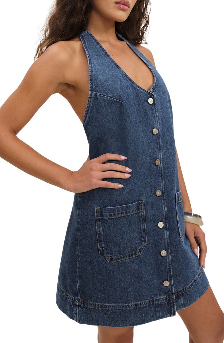 Reformation Brittany Halter Denim Minidress, Alternate, color,