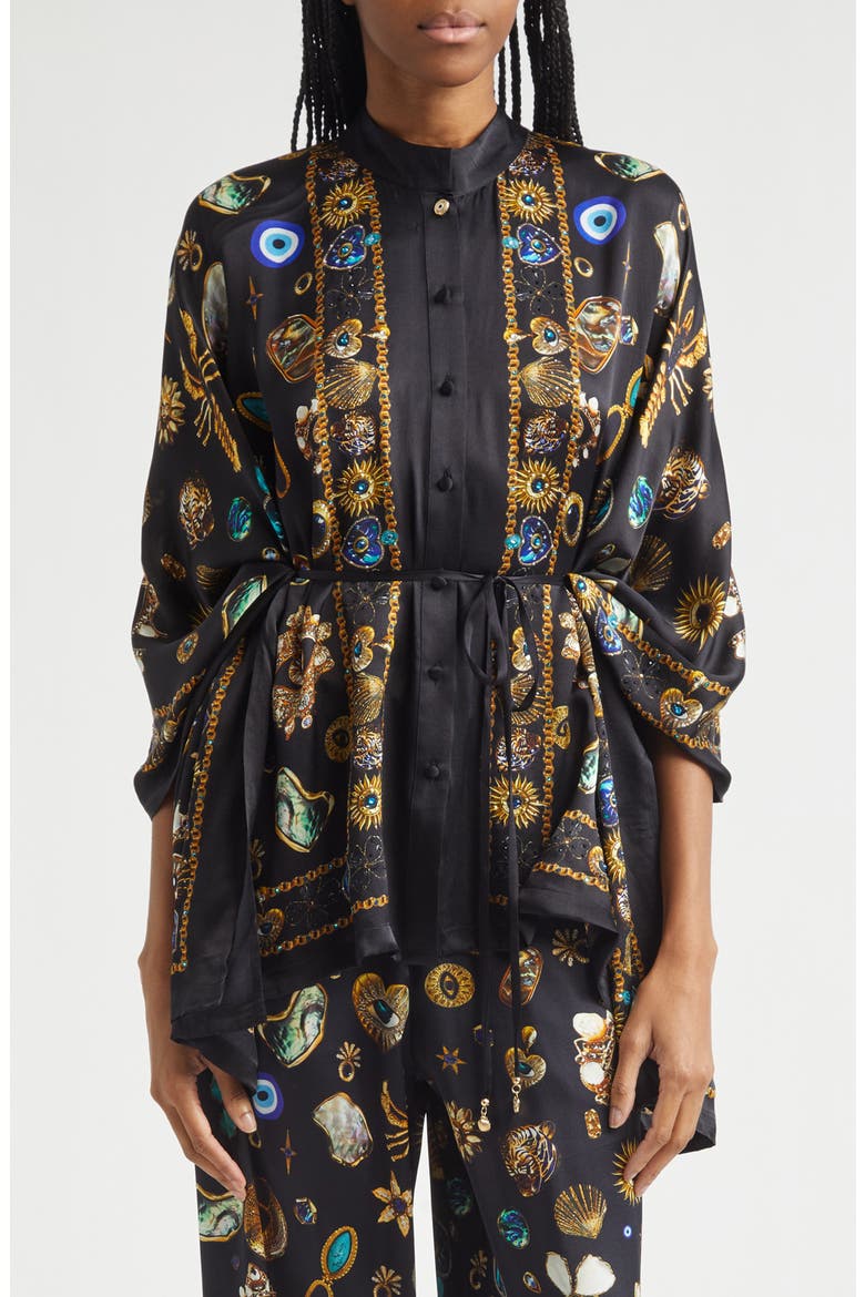 Amulets & Alchemy Print Silk Satin Shirt, Main, color, AMULETS AND ALCHEMY