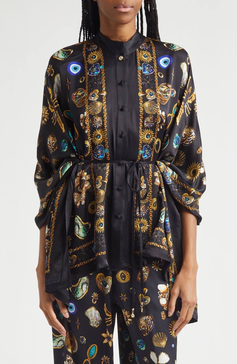 Camilla Amulets & Alchemy Print Silk Satin Shirt, Main, color, Amulets And Alchemy