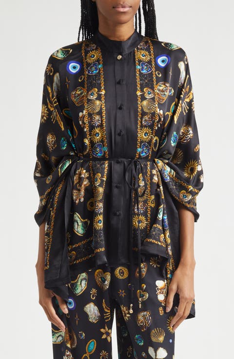 Amulets & Alchemy Print Silk Satin Shirt