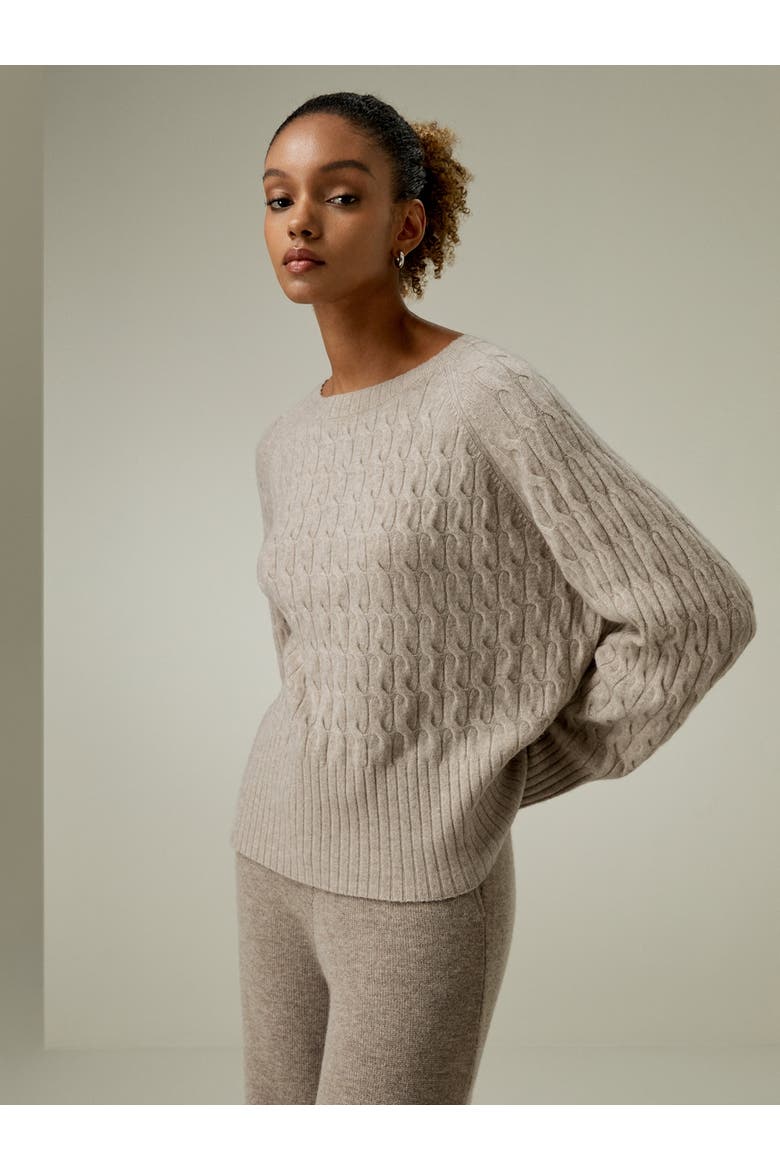 Women's Baby Cashmere Cable-knit Sweater, Alternate, color, Camel