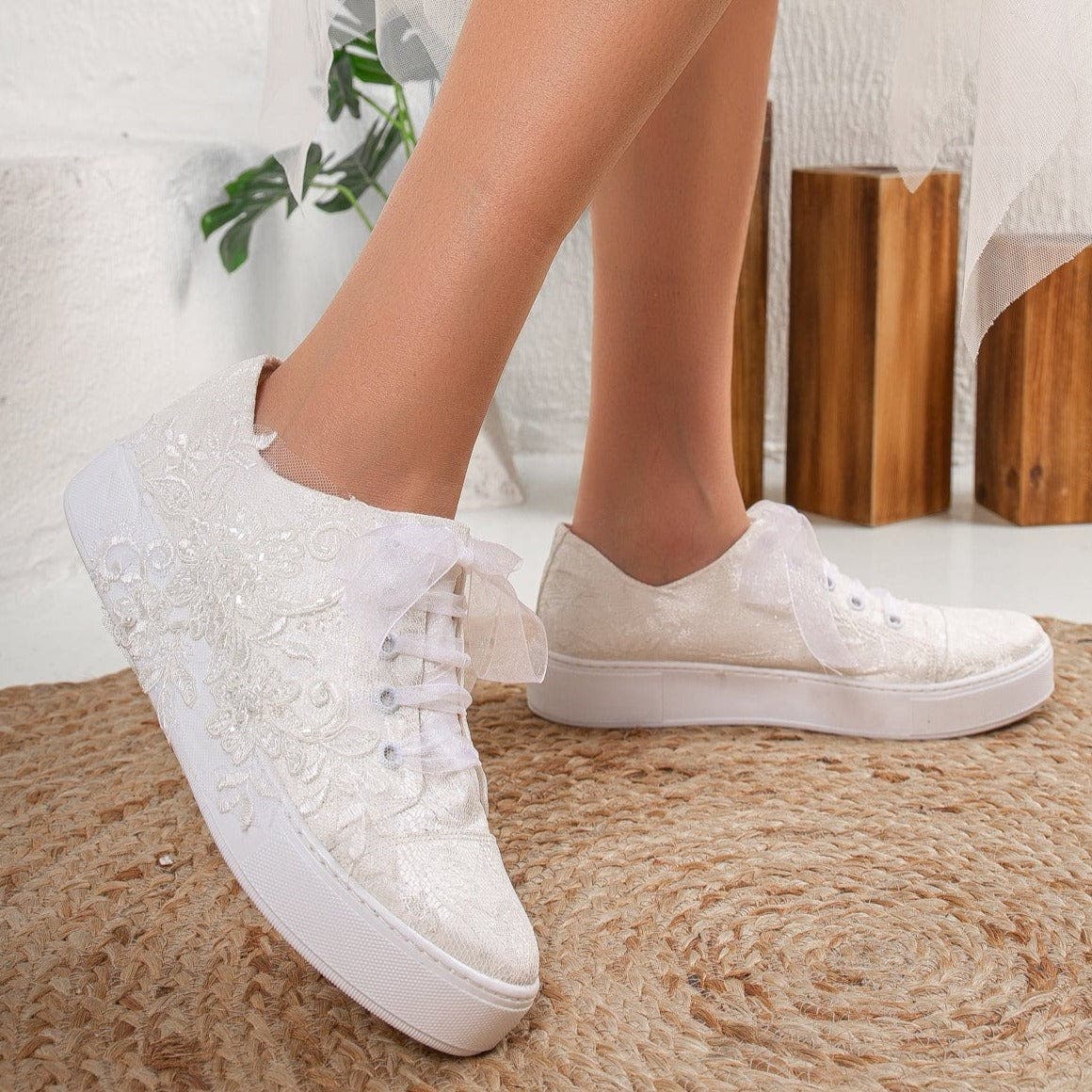 Forever & Always Shoes Elise Lace Bridal Sneakers, Alternate, color, Ivory