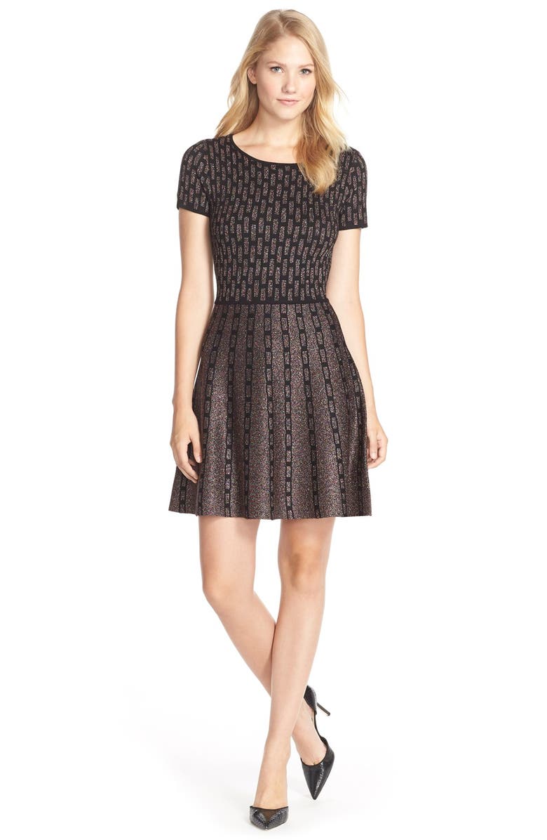 CeCe by Cynthia Steffe 'Sage' Metallic Fit & Flare Sweater Dress, Alternate, color,