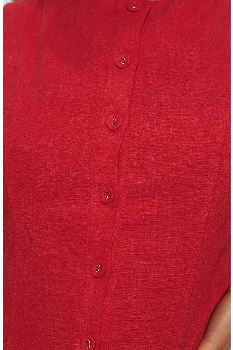 Dollie Linen Blend Button-Up Minidress, Alternate, color, RED