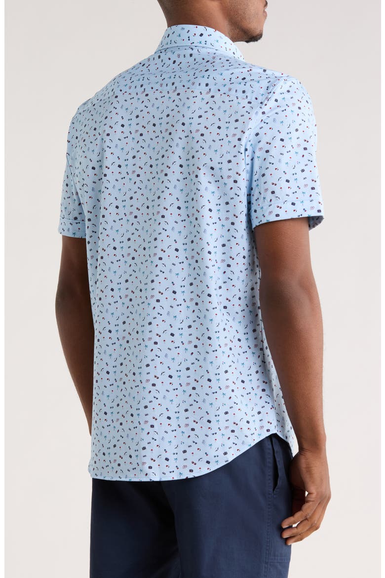 Print Short Sleeve Button-Up Shirt, Alternate, color, AIR BLUE