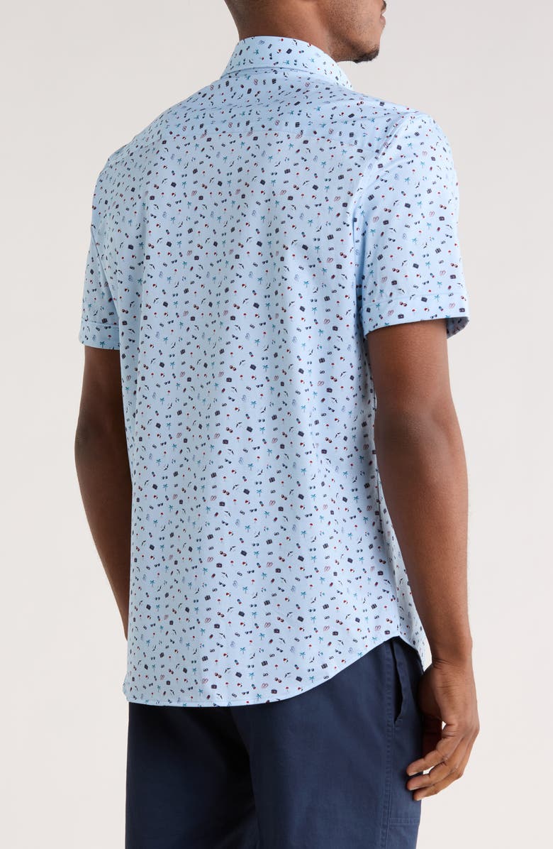 Bugatchi Print Short Sleeve Button-Up Shirt, Alternate, color, Air Blue
