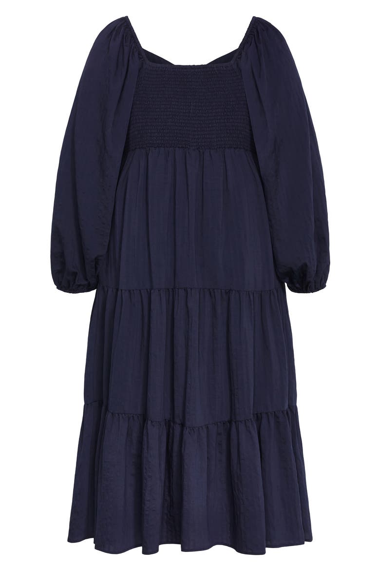Tiana Long Sleeve Tiered Midi Dress, Alternate, color, NAVY