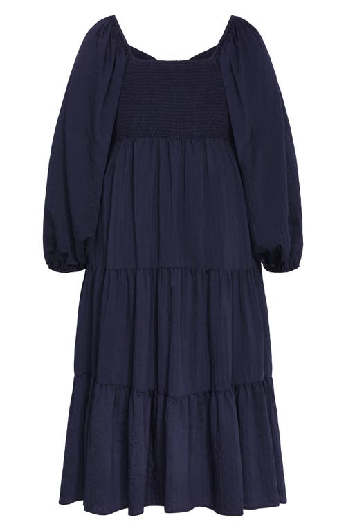 City Chic Tiana Long Sleeve Tiered Midi Dress In Blue