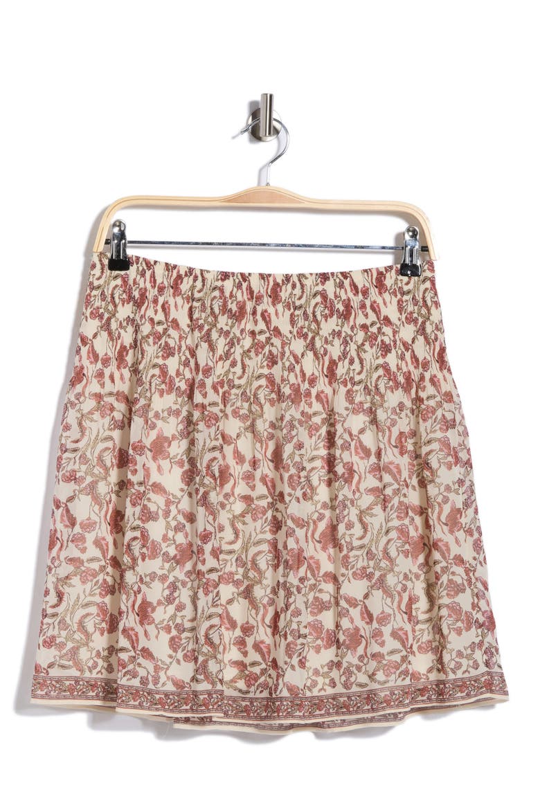 Smocked Print Miniskirt, Alternate, color, ECRU/ CHESTNUT ABSTRACT CHINTZ