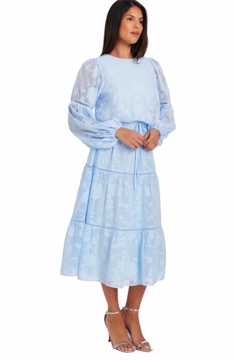 QUIZ Jacquard Midi Dress with Balloon Sleeve, Alternate, color, Pale Blue