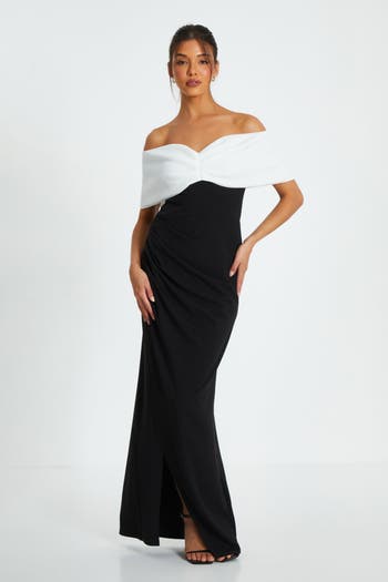 Crepe Bardot Slit Maxi Dress Gown sale