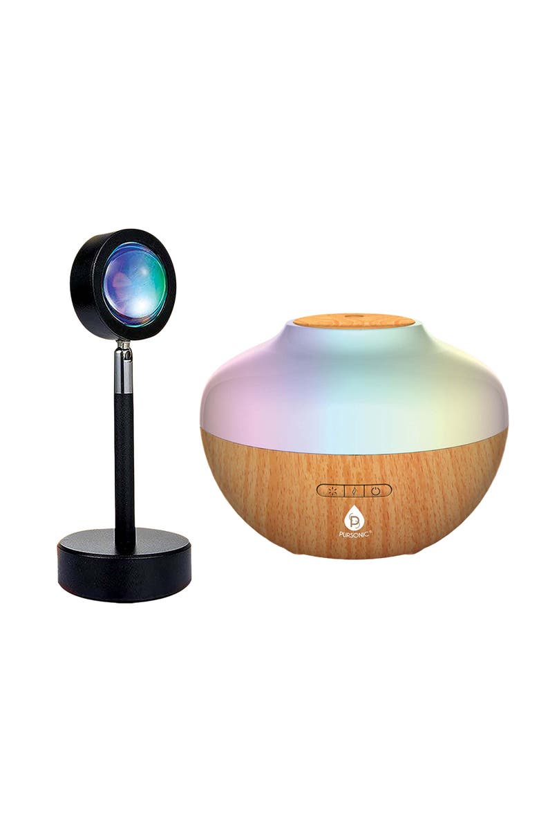 PURSONIC Sunset Projector Table Lamp & Essential Oil Aroma Diffuser Bundle, Main, color, Multicolor