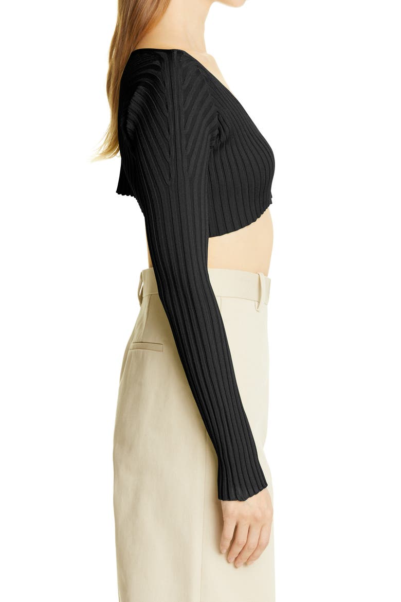 La Maille Pral Rib Crop Cardigan, Alternate, color, BLACK