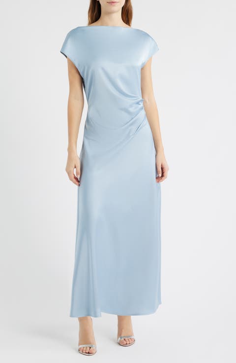 Side Ruched Satin Maxi Dress