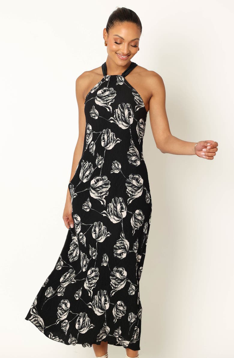 Petal & Pup Melody Floral Plissé Maxi Dress, Alternate, color, Black Floral