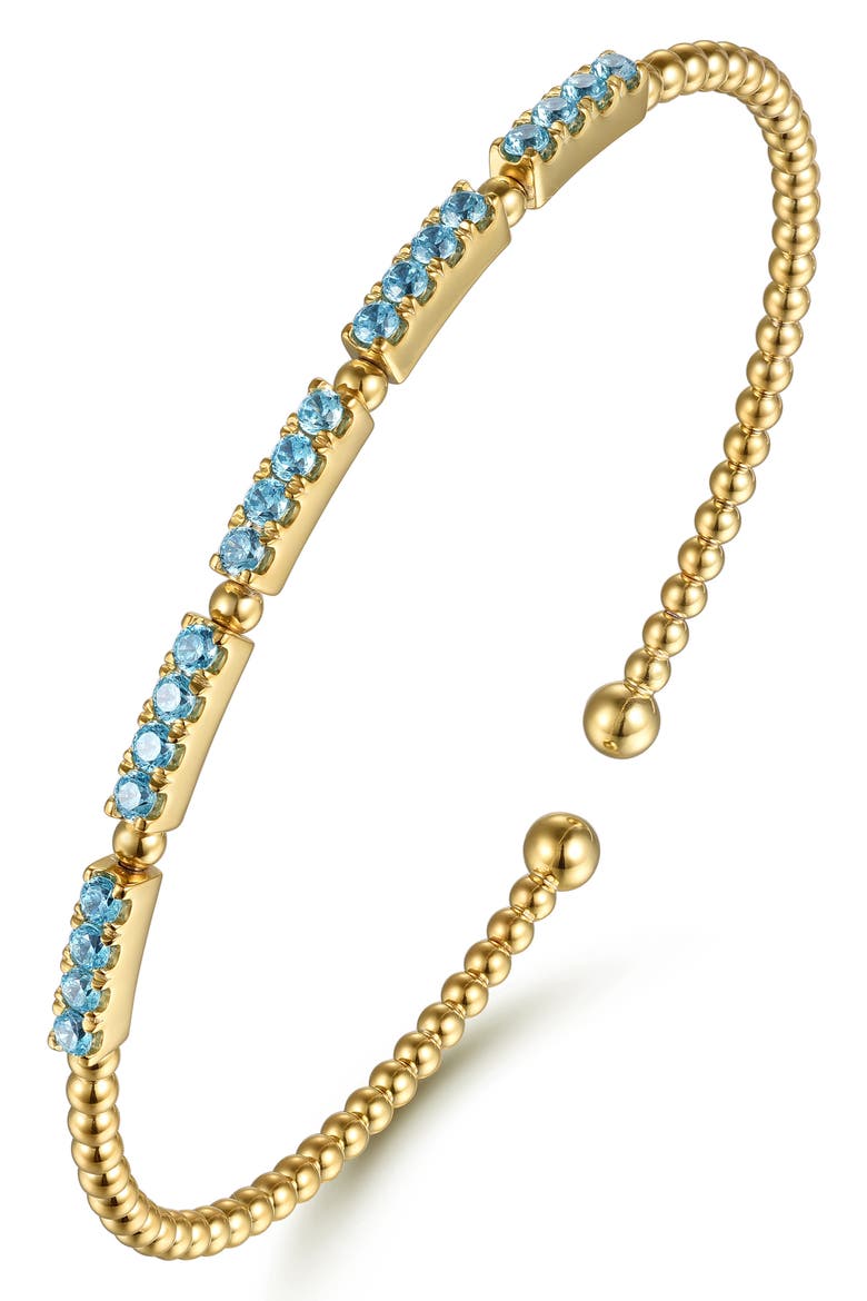 Bujukan 14k Gold Blue Topaz Cuff Bangle, Alternate, color, 14K YELLOW GOLD