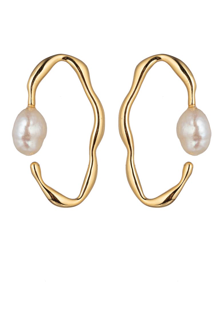 Alice Shell Pearl Hoop Earrings, Main, color, GOLD