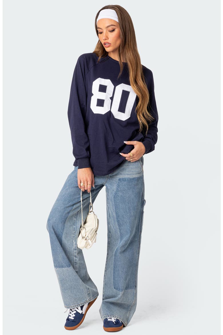80 Oversize Long Sleeve Cotton Graphic T-Shirt, Alternate, color, NAVY