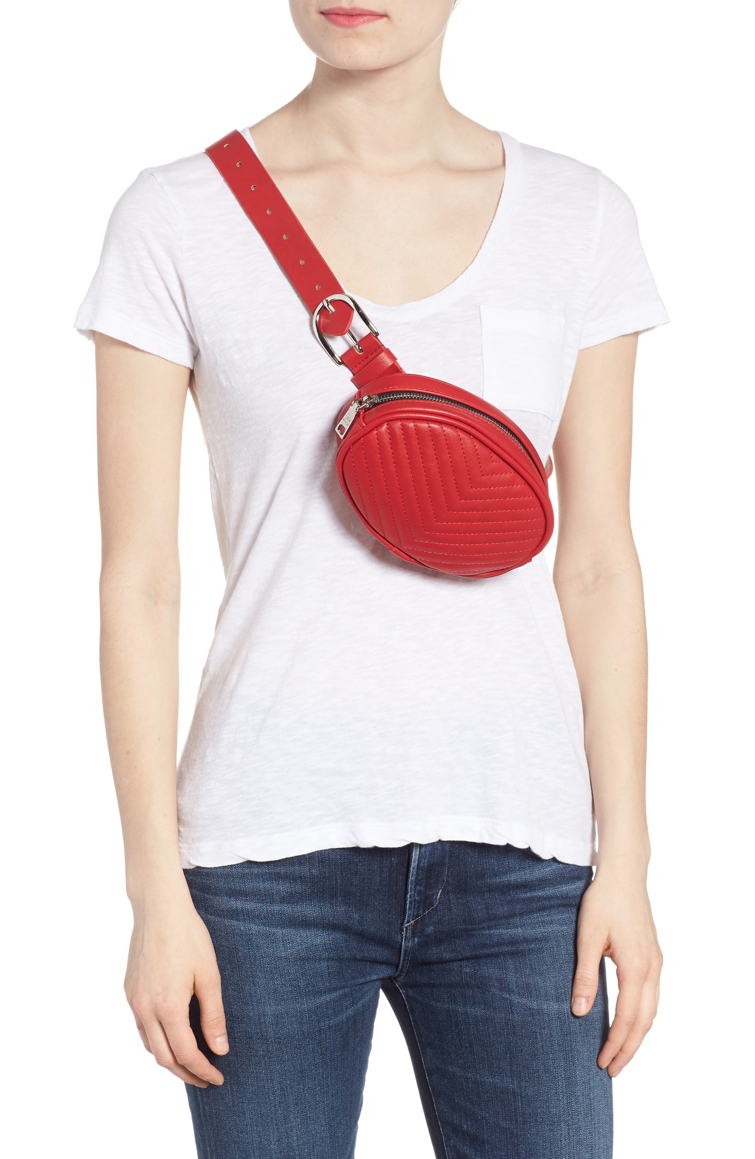 Quilted Belt Bag, Alternate, color, RED