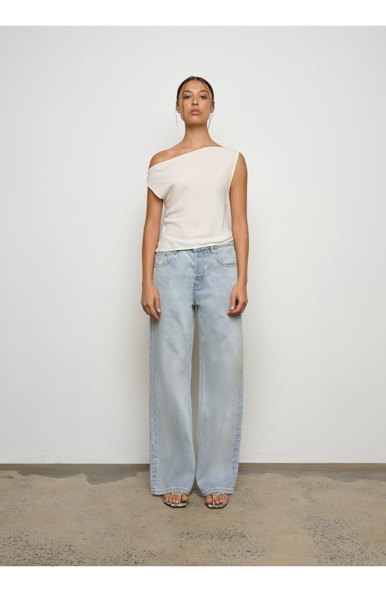 ONE OF OTHERS Bardot Top, Alternate, color, Azure / Vanilla