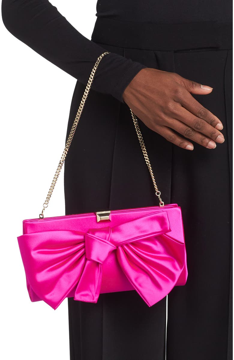 Stuart Weitzman The VIP Loveknot Clutch, Alternate, color, Flamingo