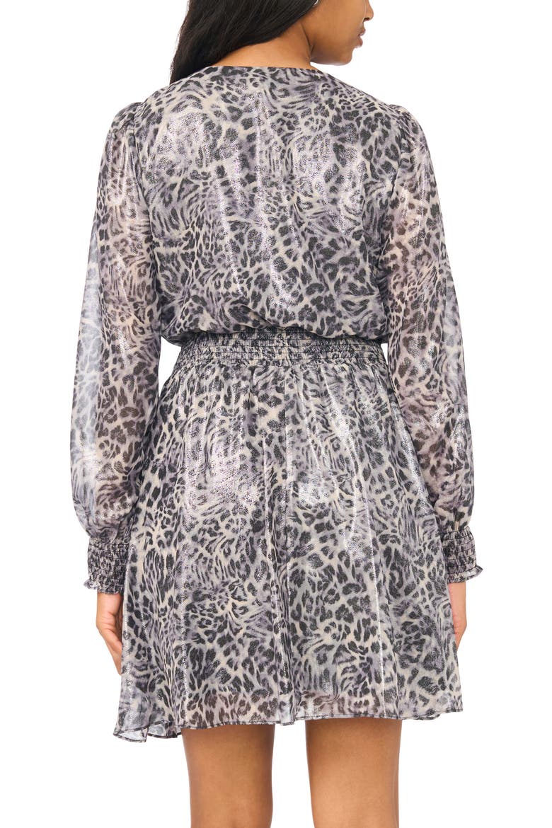 Smocked Waist V-Neck Long Sleeve Dress, Alternate, color, BLACK GREY