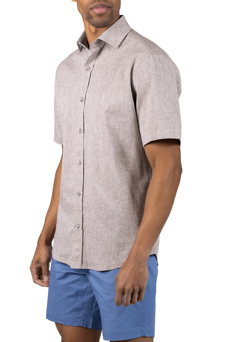 Mélange Linen Blend Button-Up Shirt, Alternate, color, MOCHA
