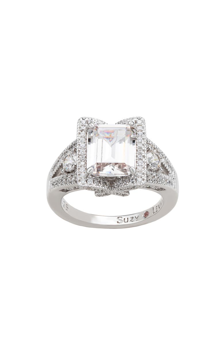 SUZY LEVIAN Asscher Cubic Zirconia Engagement Ring, Alternate, color, White