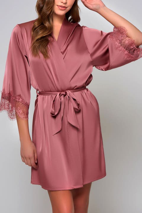 Stretch Satin Lace-Trim Robe