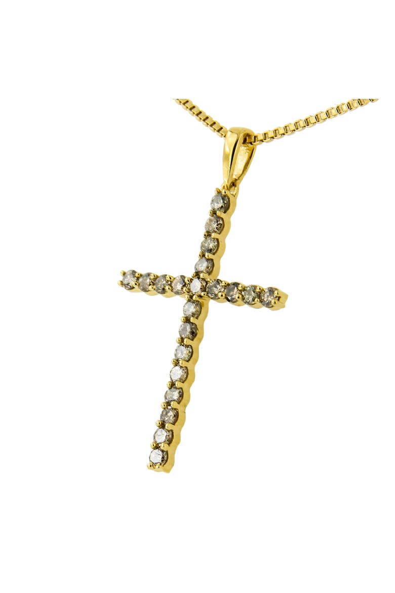 14K Yellow Gold Plated Silver 1/2 Cttw Champagne Diamond Cross Pendant Necklace, Alternate, color, Yellow