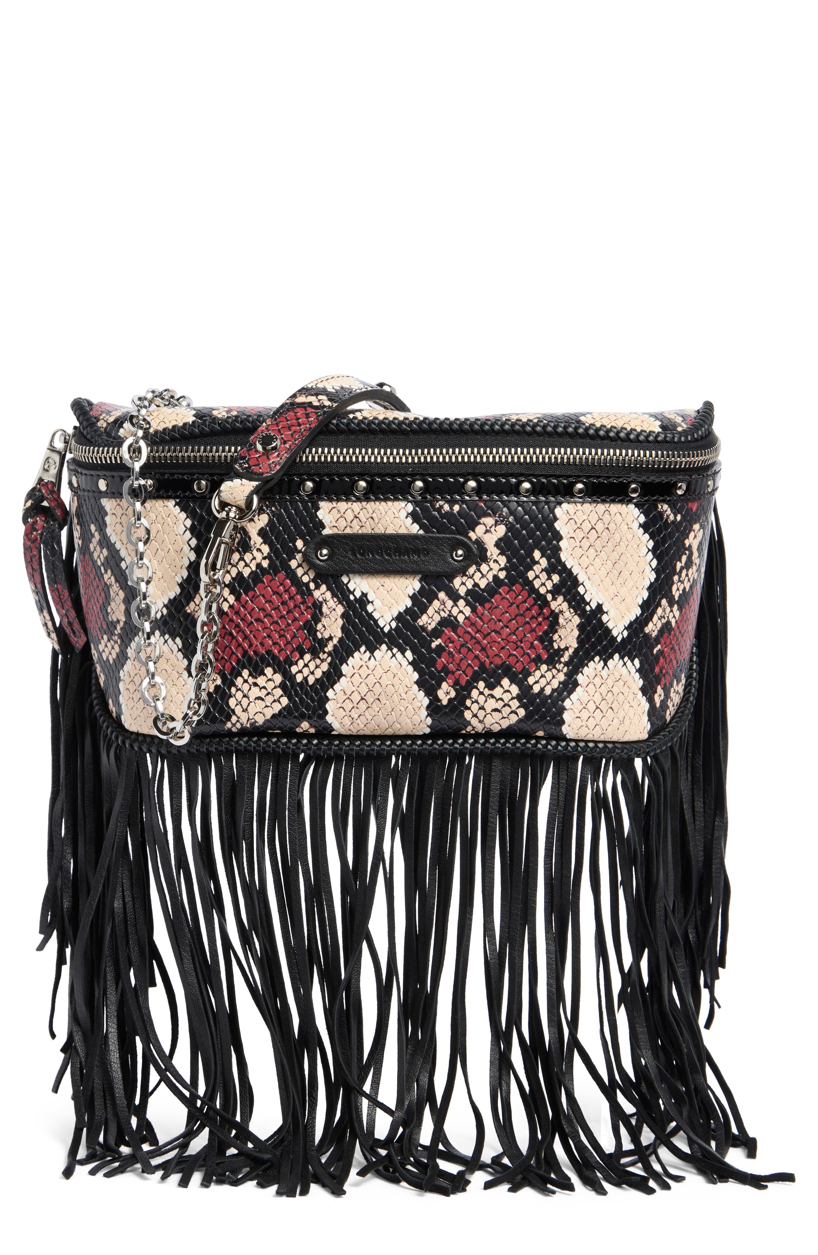 Longchamp Snake Embossed Leather Belt Bag, Main, color, Cognac