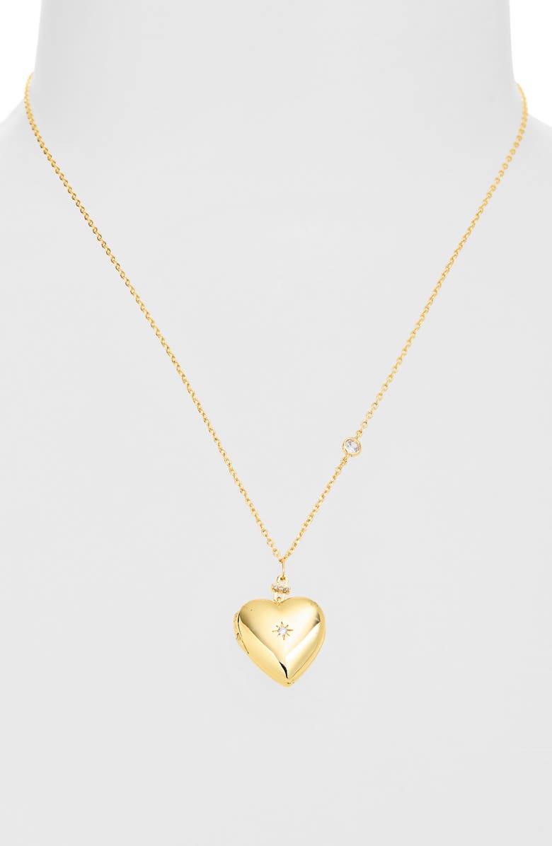 Leith Cubic Zirconia Stud Earrings & Heart Locket Set, Alternate, color, Clear- Gold