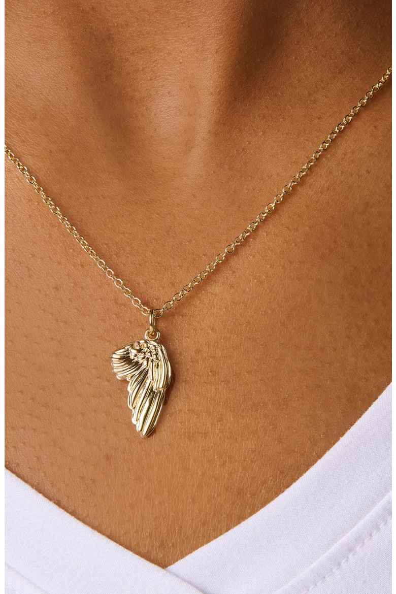 Angel Wing Charm Necklace, Alternate, color, Gold