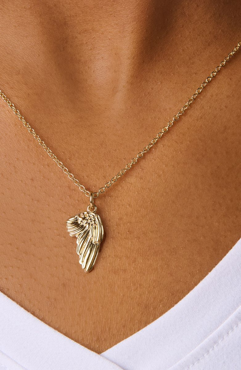 Little Sky Stone Angel Wing Charm Necklace, Alternate, color, Gold