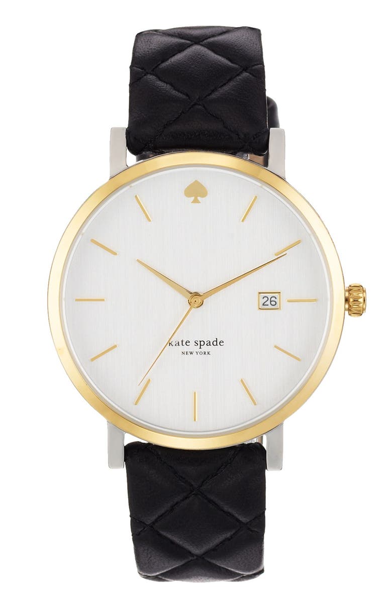 Kate Spade New York 'metro grand' quilted strap watch, 38mm, Alternate, color, 