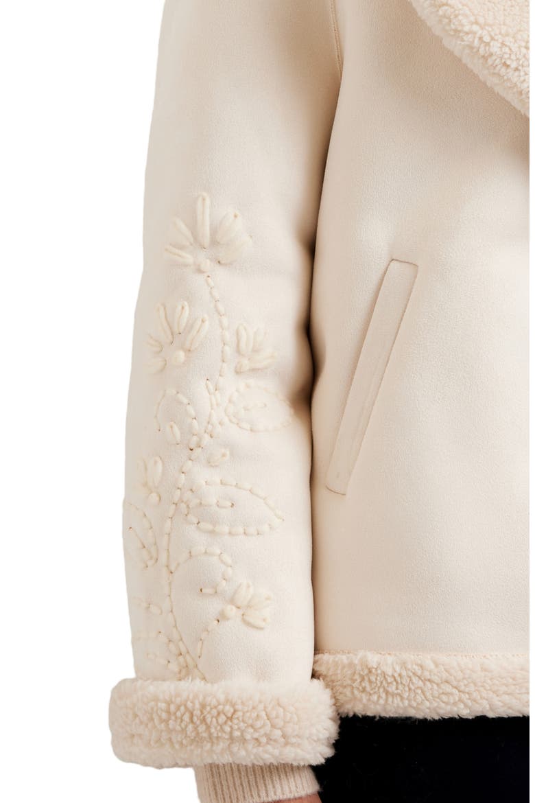 Embroidered Faux Suede & Faux Shearling Coat, Alternate, color, CREAM