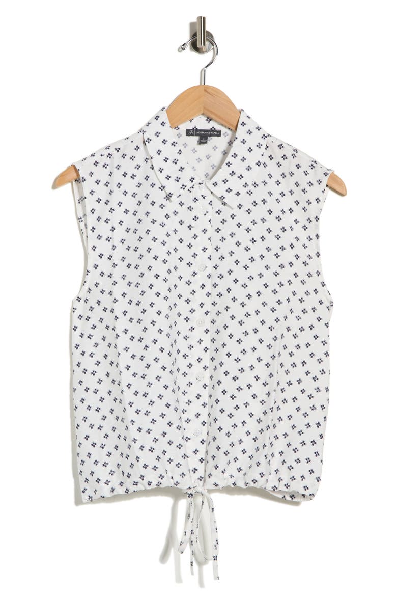 Floral Sleeveless Button-Up Top, Alternate, color, IVORY/ NAVY PETAL