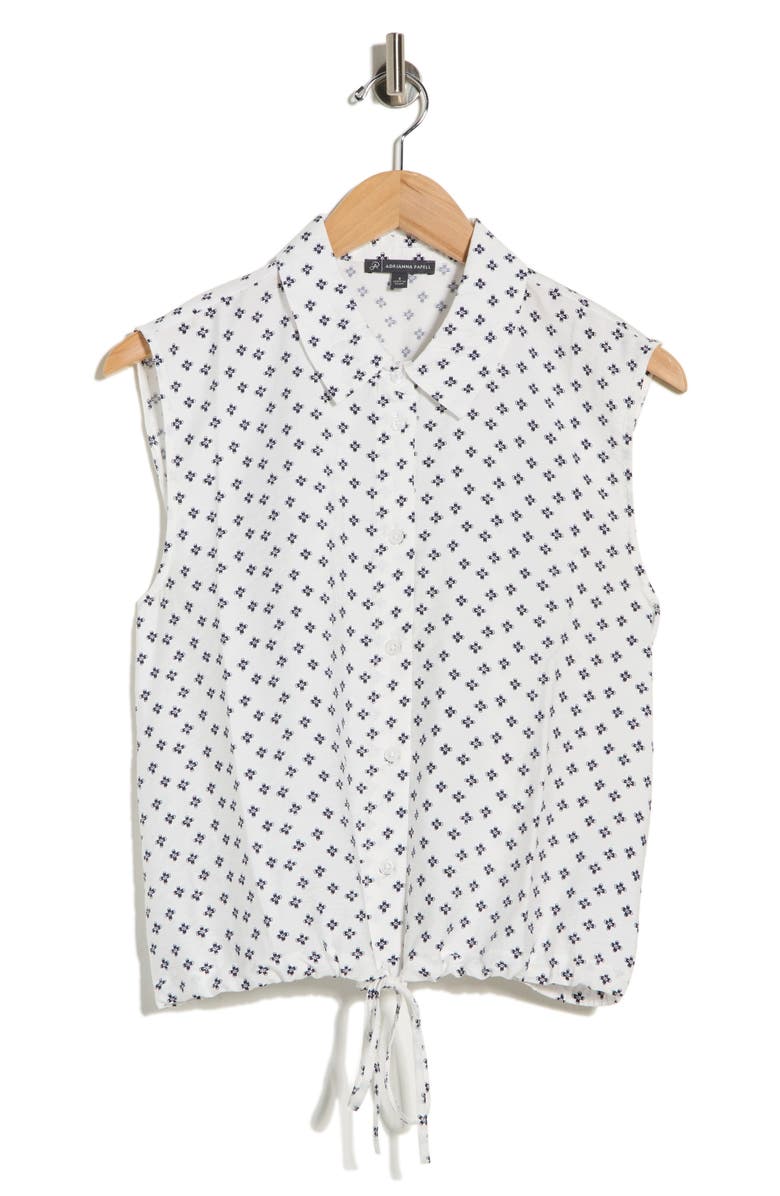 Adrianna Papell Floral Sleeveless Button-Up Top, Main, color, Ivory/ Navy Petal