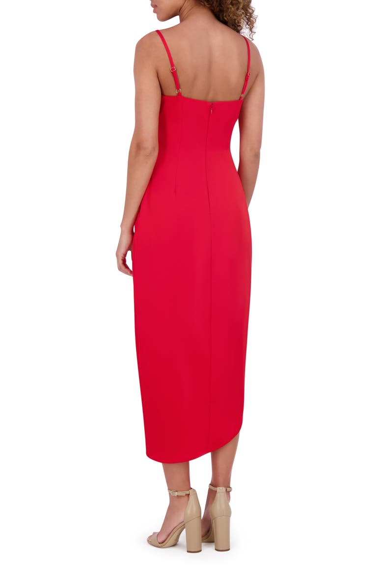 Matte Satin Faux Wrap Midi Dress, Alternate, color, RED