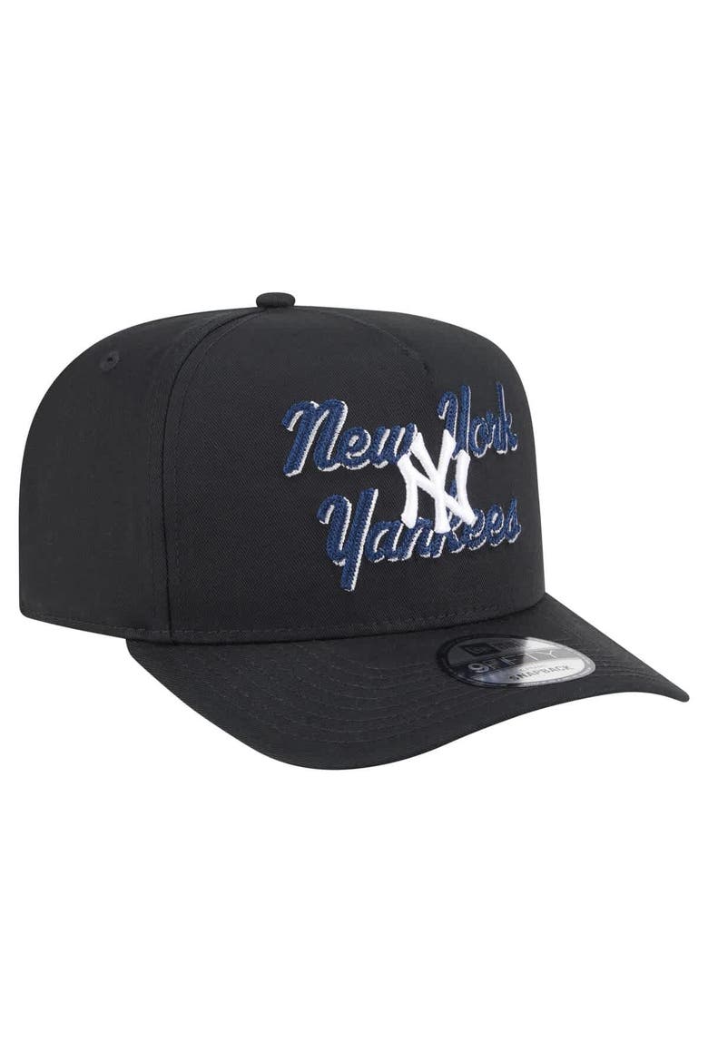 Men's New Era Black New York Yankees Chainstitch 9FIFTY A-Frame Snapback Hat, Alternate, color, Black