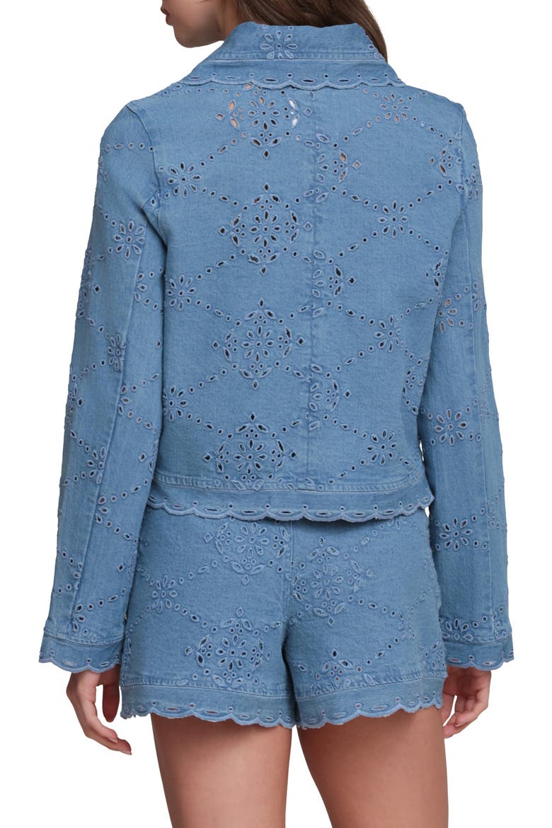 Crop Stretch Cotton Eyelet Jacket, Alternate, color, SEA BLUE WASH