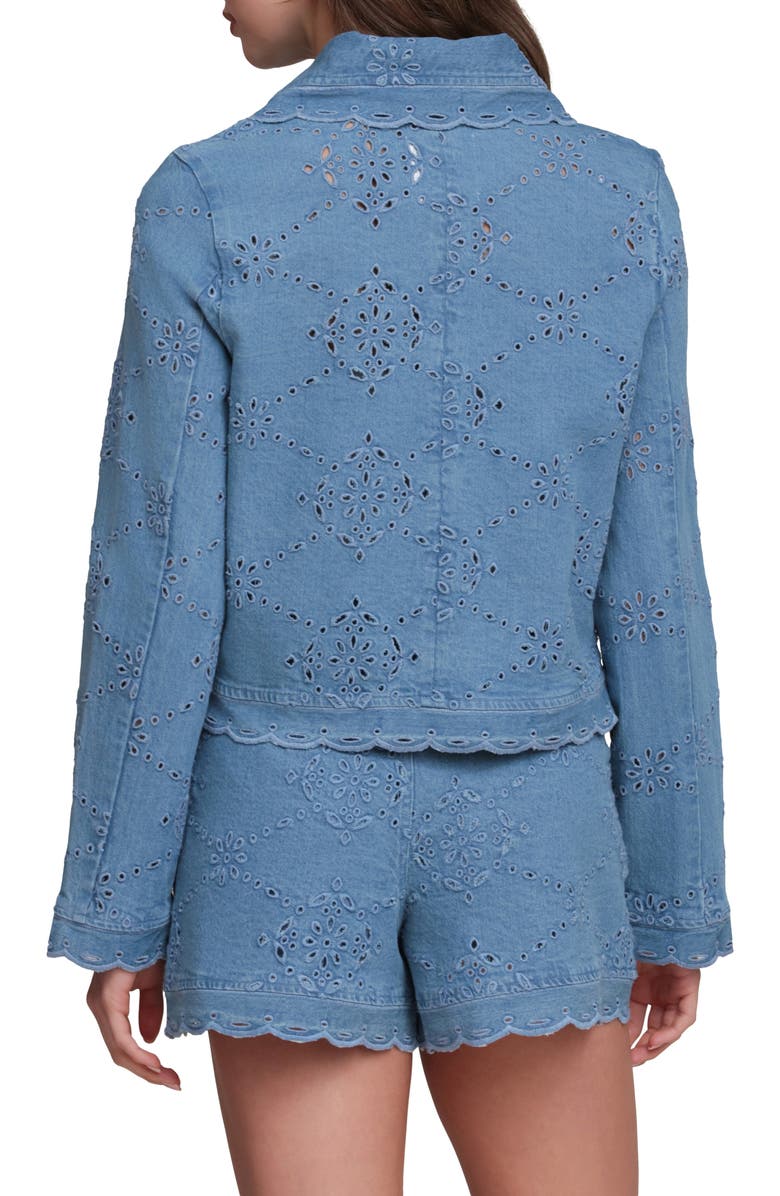 Avec Les Filles Crop Stretch Cotton Eyelet Jacket, Alternate, color, Sea Blue Wash