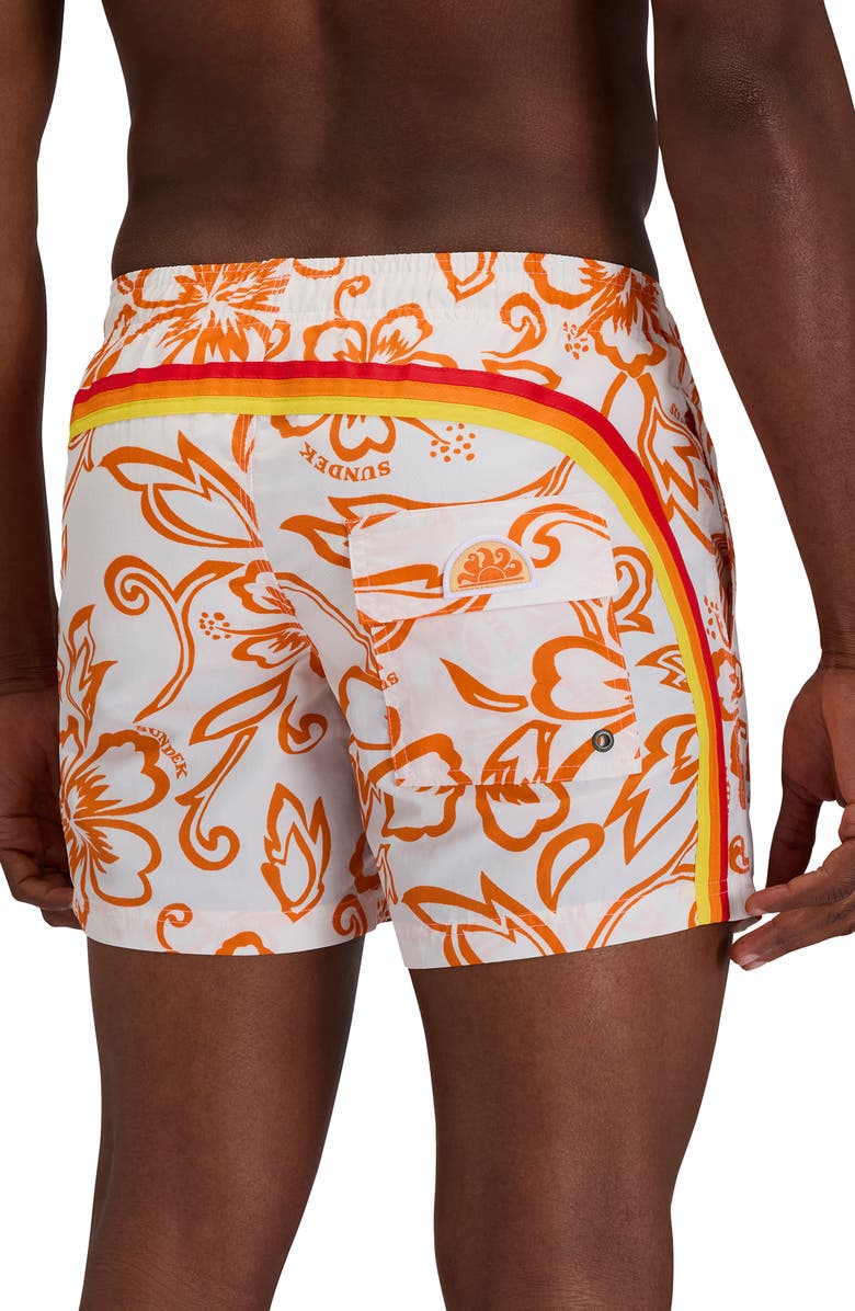 Sundek Print Swim Trunks, Alternate, color, Vintage White 2