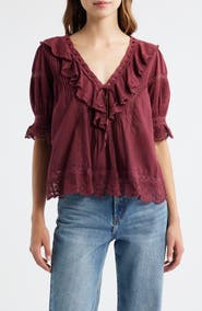 LoveShackFancy Romilly Ruffle & Lace Top