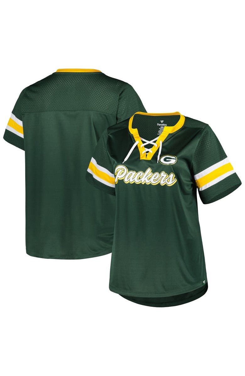 FANATICS Women's Fanatics Branded Green Green Bay Packers Plus Size Original State Lace-Up T-Shirt, Main, color, 