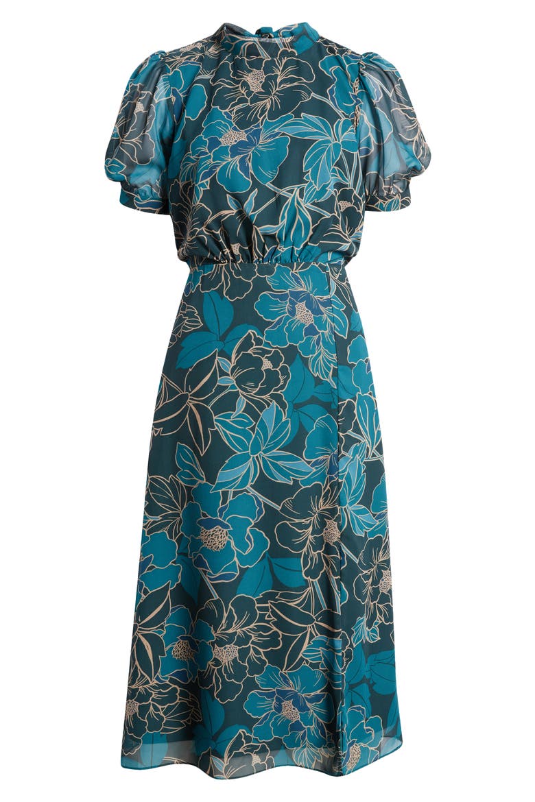 Floral Midi Dress, Alternate, color, TEAL MULTI