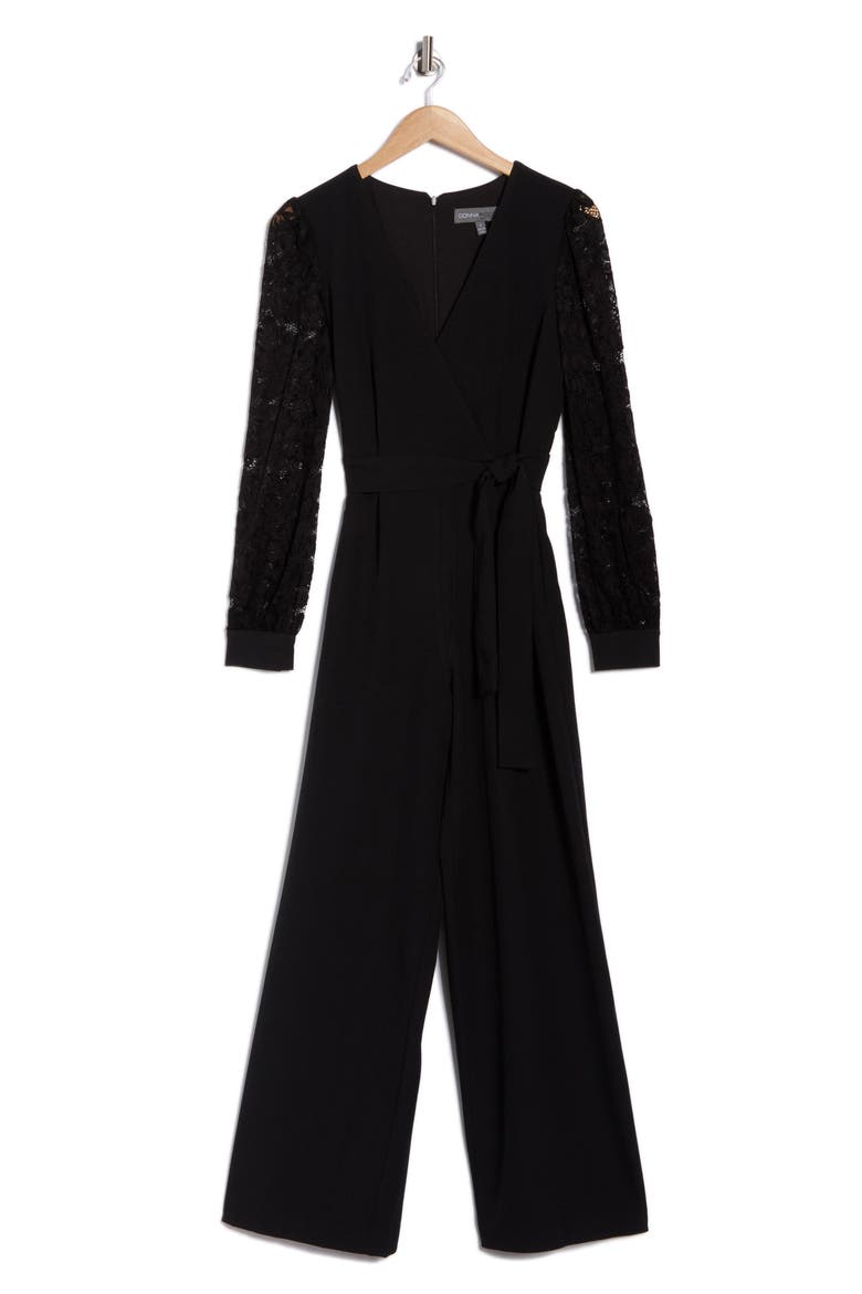 Lace Long Sleeve Jumpsuit, Alternate, color, BLACK