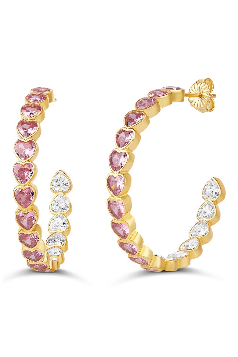 Bezel Heart Inside Out Hoop Earrings, Main, color, GOLD/ PINK